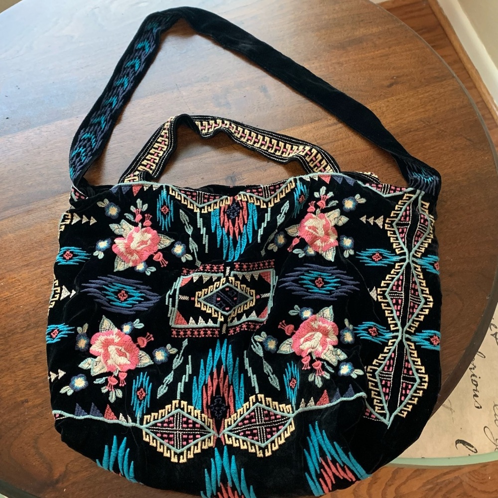 Johnny Was Embroidered Velvet Bag